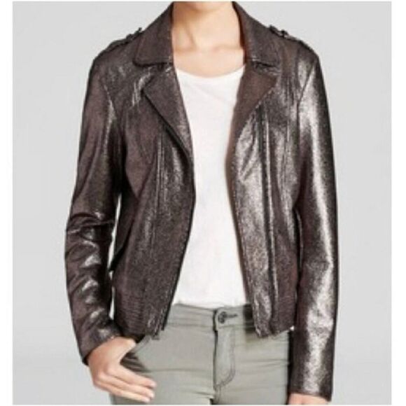 Lucy Paris Moto Jacket Bronze Metallic Size Small - Picture 2 of 11